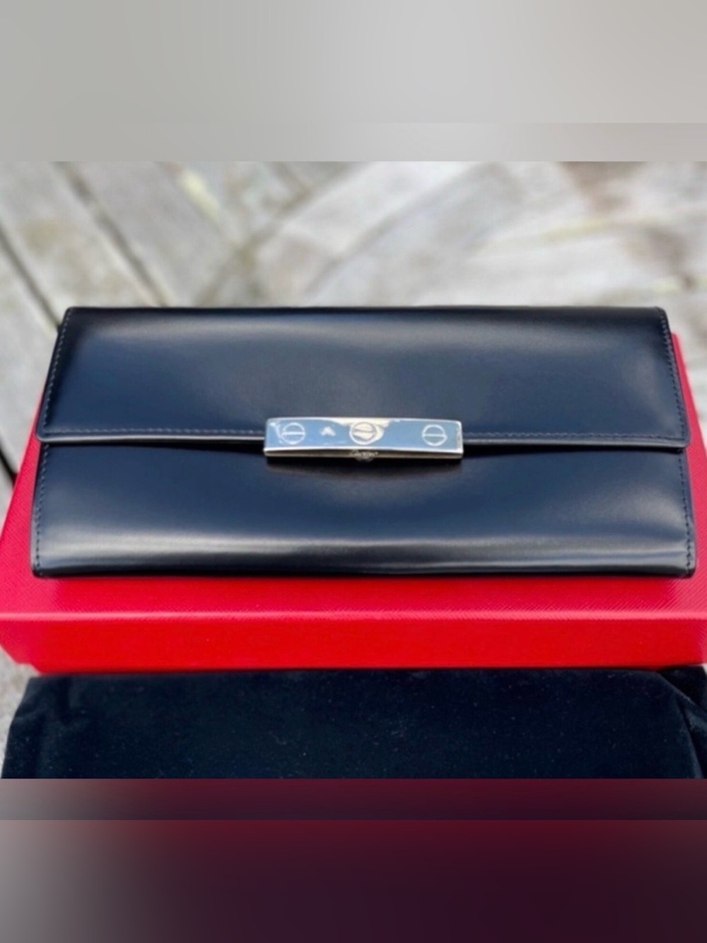 CARTIER Calfskin Leather Wallet Clutch or add Chain Bag
